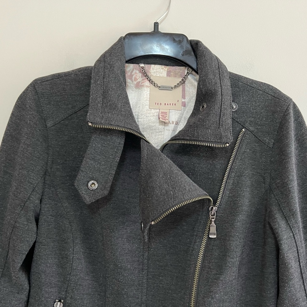 Ted Baker Double Zipper Moto Jacket in Dark Charcoal Grey, size 2 - Picture 7 of 12